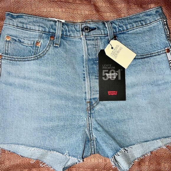 LEVI'S Premium 501 Dib's Tape Cut Off High Rise Shorts Size 29- NWT - Picture 1 of 5